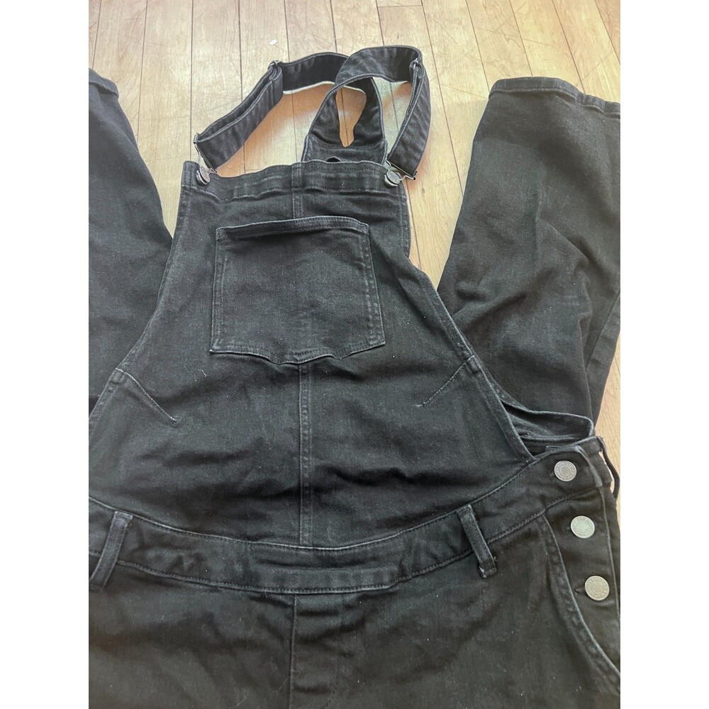 Gap Womens Maternity Black Denim Overalls Romper Size Large Adjustable Straps
